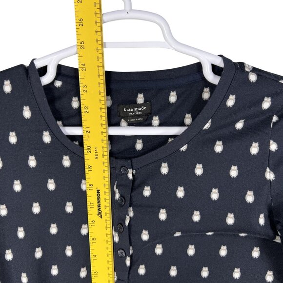 Kate Spade Womens S Navy Blue Owl Henley Jogger PJ Set Long Sleeves Button Front - Picture 12 of 16